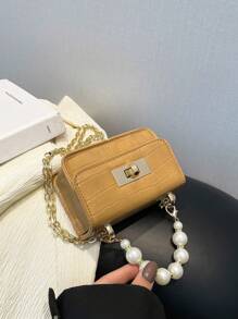 1pc Crocodile Pattern Jelly Bag Children's Handbag Coin Purse Pearl Crossbody Small Bag, Exquisite And Fashionable Pearl Handbag Small Square Bag, Suitable For Girls To Go Shopping, Daily Use, Attend Parties, Sweet And Cute Princess Style Crossbody Chain Bag, Pearl Handbag Chain Shoulder Strap, Magnetic Buckle Flip Closure Opening Method, The Best Choice For Little Girls As A Gift - Pearl Handbag - View 7