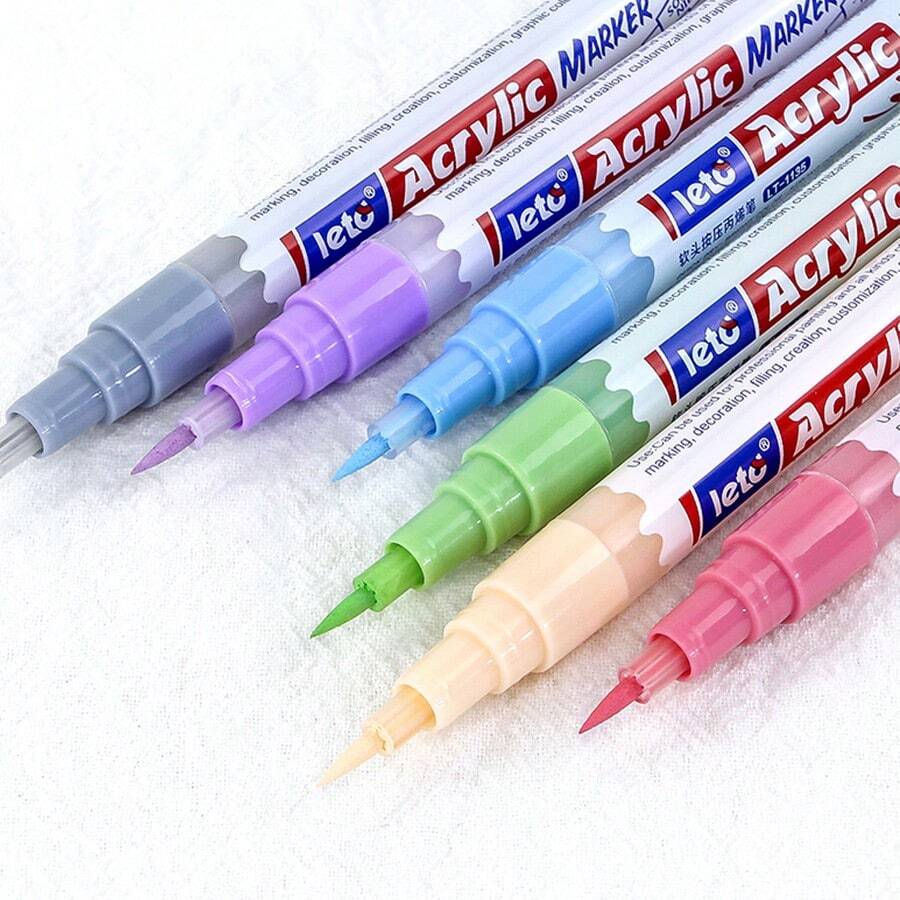 Set de 12piezas/24piezas Marcadores acrílicos de punta suave de presión, apilables, de secado rápido y opacos, adecuados para pintura en rocas, lienzos, madera, vidrio, gesso, cerámica, telas, plásticos, huevos, scrapbooking, kit de suministros de pintura artística