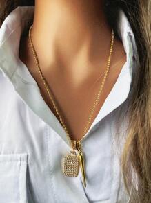 DareSee 1件套多层女士项链，包含一个镶满水钻的星星吊坠、一个镶满水钻的锥形吊坠花篮锁骨链、一条镶满水钻的几何吊坠项链、一条长锥形吊坠以及一条镶满水钻的高端串珠项链。这款项链高端独特，可多层叠戴，适合女士在高端场合佩戴。音乐节、Y2K 节、返校季、秋季、圣诞节、冬季、圣诞礼物。 - 彩色 - 查看 4