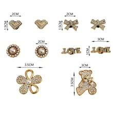 10pcs DIY Shoe Decorative Charms, Asymmetric Sparkling Bear Flower Bow Decor, Imitation Metal Non-Fading Y2K Fashion Versatile Cute Personalized Suitable For EVA Sandals, Slippers, Garden Shoes, Removable Shoe Surface Decor, Holiday Gifts