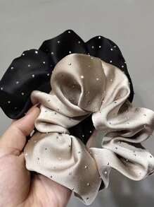 3/5pcs Rhinestone Decorated Organza Hair Scrunchies, Satin Elegant Simple Fashion Hair Accessories For Women, Casual