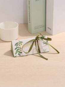 5/10 件欧式绿叶丝带三角盒结婚糖果盒婚礼季节订婚盒手工折叠糖果盒，婚礼派对礼品袋，婚礼纪念品手提包， - 彩色 - 查看 3