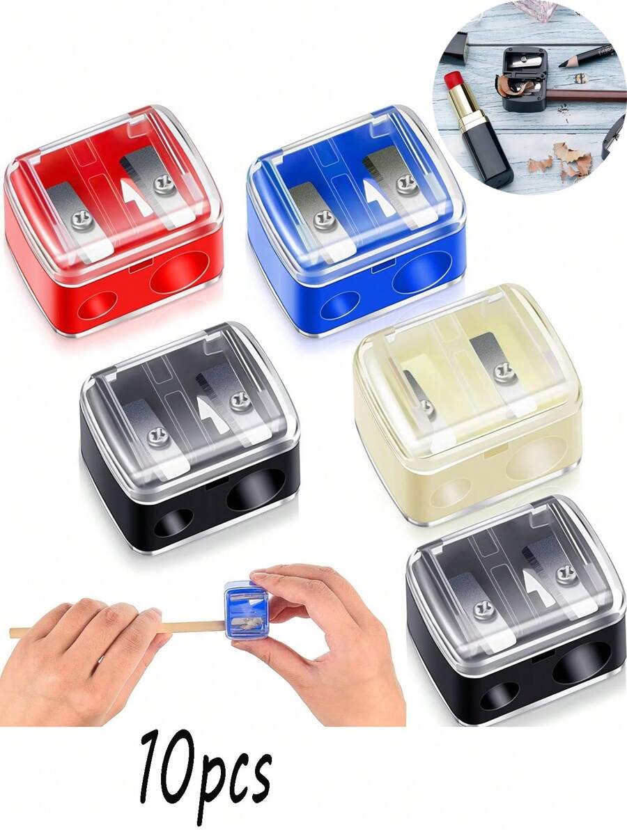 10pcs/8pcs/4pcs/2pcs/1pc Multi-Functional Double Hole Eyebrow Pencil Sharpener, Eyebrow Pencil, Eyeliner Pencil Makeup Tools Sharpener, Big & Small Hole Design, Easy To Use, Portable, Suitable For Beauty Salons, Nail Salons,Makeup,Cheap,Room Decor,Vanity,Travel,Bedroom,Makeup Accessories,Cheap,Stocking Stuffers,Makeup,Makeup Tools,Cheap Stuff,Gifts,Gifts For Women,Christmas Gifts - Multicolor - View 1