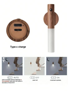 1pc/2pcs/3pcs Motion Sensor Night Light, Magnetic Wall Light, Indoor Wooden Wall Light Cabinet Light, Indoor LED Magnetic Rechargeable Light, Suitable For Corridor, Bedroom, Closet, Desk, Staircase, Cabinet