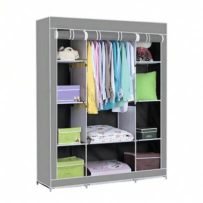 Youyijia Canvas Wardrobe Clothes Organiser 165x125x45cm Storage Cabinet Clothes Sorting Organiser With Crossbar For Living Room Bedroom
