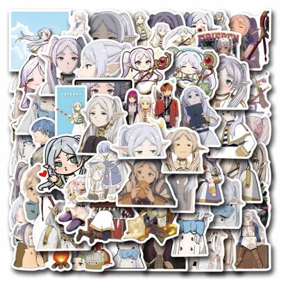 55pcs Frieren Beyond Journey's End Stickers For Teens Laptops,Cute Aesthetic Cartoon Vinyl Stickers For Bottle Skateboard Scrapbook Travel Case Computers Graffiti Decals