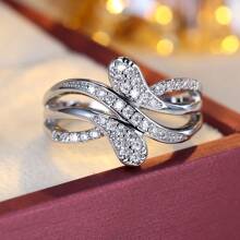 1 pieza Anillo con incrustaciones de strass, accesorio de diseño minimalista delicado, adecuado para uso diario de mujeres