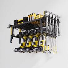 Power Tool Organizer Wall Mount, Heavy Duty Garage Tool Organizer And Storage Rack, 2-Layer/4-Layer Metal Tool Organizer For Garage Workshop - 黑色 - 查看 9