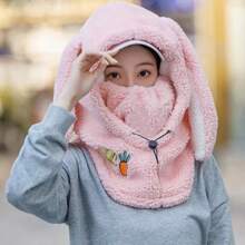 WinterWarmSkiHelmetCoverAutumnWinterOutdoorRidingPlusVelvetThickenedSkiingCapScarfWarmerCuteHelmetCoverHat - 灰色 - 查看 6