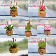 1 pieza de adorno colgante para el espejo retrovisor, hecho a mano en estilo bohemio, accesorio ideal para mujeres, niñas, amantes de suculentas/cactus, decoración interior verde para el coche, también apto como accesorio colgante para camiones, decoraciones y regalos de boda, decoración del hogar