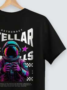 Camiseta Algodão Juvenil e Infantil Stellar Astronauta Unissex Verão - Preto - Visão 5