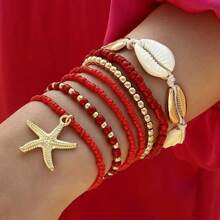 1 Set New Ocean Series Design Versatile 5-Star Braided Shell Beaded Chain Jewelry Set For Women