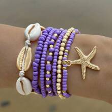 1 Set New Ocean Series Design Versatile 5-Star Braided Shell Beaded Chain Jewelry Set For Women