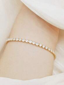 1pc Gold-Colored Rhinestone Zirconia Stone Luxury Bracelet - Yellow Gold - View 5