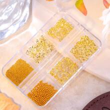 6-Grid Box Nail Rivet Decoration Accessories Golden Hollow Shape Decoration Shell Conch, Crescent Star And Heart-Shaped Diamond Crown For DIY Nail Decoration Handmade Creative Accessories