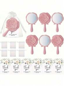 3/6/18 Pieces, Bridal Shower Favors Rose Design Mirrors Plastic Compact Mirrors Bridal Thank You Cards With Organza Bags Wedding Party Gifts Bridesmaid Gifts For Guests Bridal Party Supplies
