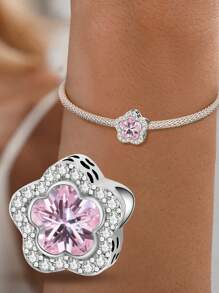 1 pezzo Perla a forma di fiore a 5 petali in argento sterling 925, adatta per bracciali, bangles, creazione di gioielli fai-da-te e accessori quotidiani, adatta per ragazze - fiore a cinque petali - Visualizzare 2