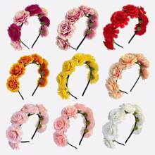 1 Peça Faixa de Cabeça Universal de Fibra de Poliéster (Poliéster) Boêmia com Estampa de Flor para Todas as Estações, Tiara Simulada de Flor, para Férias na Praia e Fotografias, Faixa de Cabelo, Aros de Cabelo
