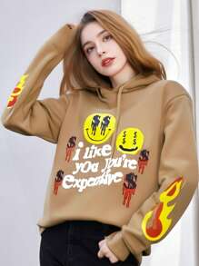 Unisex Casual  Print Hooded Sweatshirt - Cozy Long Sleeve Top For Autumn And Winter With Kangaroo Pockets And Adjustable Drawstrings