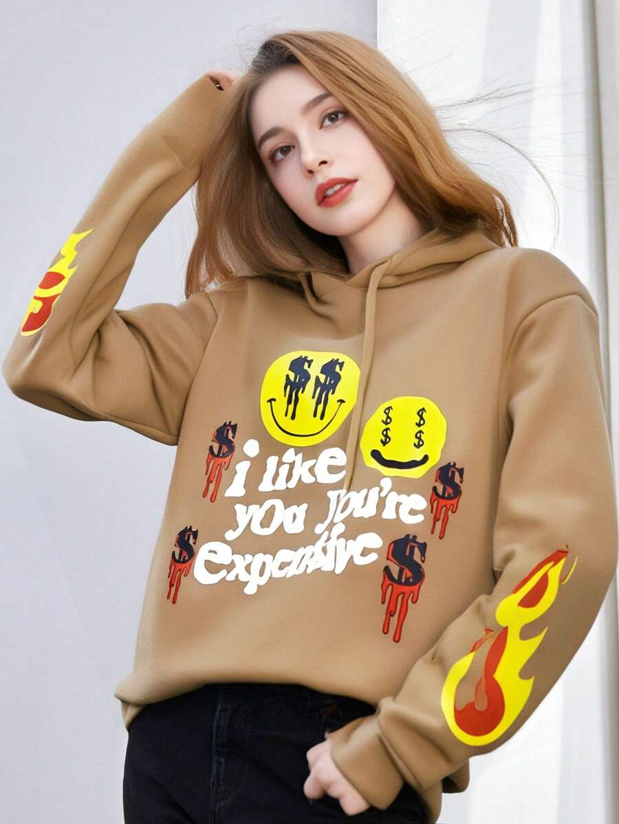 Unisex Casual  Print Hooded Sweatshirt - Cozy Long Sleeve Top For Autumn And Winter With Kangaroo Pockets And Adjustable Drawstrings