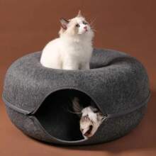Donut Cat Bed For 2 Cats Pet Cat Tunnel Toys Kitten House Basket Interactive Play Toys For CatsFelt Rabbit Cave Nest