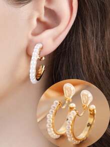 1 Pair Pearl Decor Clip-On Earrings For Women, High-End Elegant Slimming Ear Accessories Suitable For Daily Wear, Gift For Her