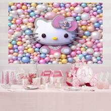 Sanrio 1 pièce Bannière décorative d'arrière-plan pour fête d'anniversaire avec chat boule de dessin animé mignon. Parfait pour décorer une salle de fête ou une chambre à coucher. Accessoires pour photobooth thème de dessin animé. Taille: 82,7 * 59,1 * 39,4 / 39,4 * 29,5 pouces