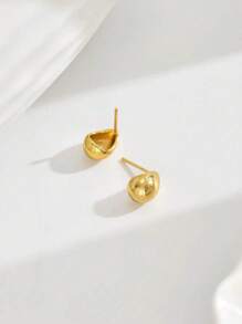 1 Pair Minimalist Hollow Water Drop Stainless Steel Stud Earrings, Classic Simple Design For Women Commuting Jewelry