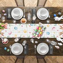 1PC Easter Table Runner Bunny Egg Tablecloth Spring Floral Grey Buffalo Plaid Dresser Scarf Kitchen Table Decoration Easter Holiday Dinner Party Coffee
