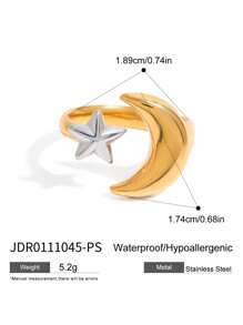 Uworld 1Pc Of Women's Fashionable And Versatile Star And Moon Shape Stainless Steel Open Ring 18K Gold Plated Suitable For Daily Wear Holidays Commuting Parties Etc. - Star - View 6