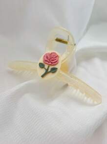 1 件韩国 3D 玫瑰蝴蝶结透明亚克力发夹，简约马尾发夹，适合日常使用