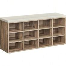 VASAGLE Shoe Bench, Shoe Rack With Seat, Bench With Storage Space, Cushion, 12 Compartments, Adjustable Shelves, For Living Room, Hallway, 30.3 X 104 X 48 Cm, Cloud White-Gray LHS012W14