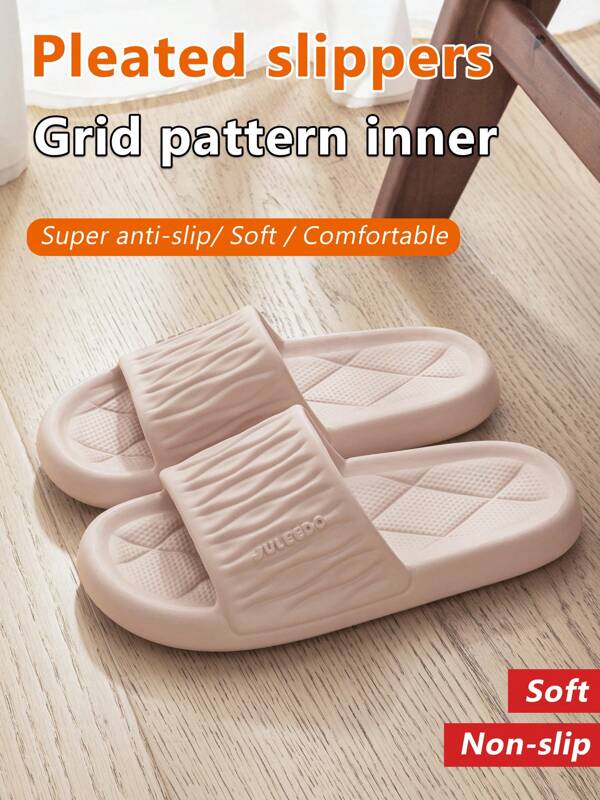 Pink Textured Slide Sandals, Soft & Comfortable Slip-On Slippers, EVA Material, Strap Design, Suitable For Women, Summer