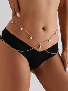 1pc Minimalist Faux Pearl & Rhinestone Decor Waist Chain, Party/Formal Dress Cinch Belt, Sexy Body Chain