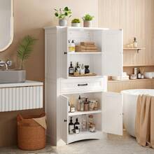Garde-manger à 4 portes, armoire alimentaire avec un tiroir et quatre niveaux de rangement avec dispositif anti-basculement
