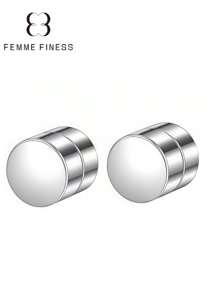 Femme Finess Juego de pendientes magnéticos de acero inoxidable para hombres y mujeres, estilo AB, de doble cara, sin perforación, con combinación de pendientes de pareja, circonita cúbica hipoalergénica de 5-8 mm