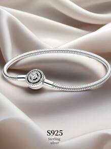 Exquisite Sterling Silver Star Zirconia Snake Bone Chain, Suitable For DIY Bracelets, Fashionable Jewelry Gift Basic Chain Positioning Bead Accessories