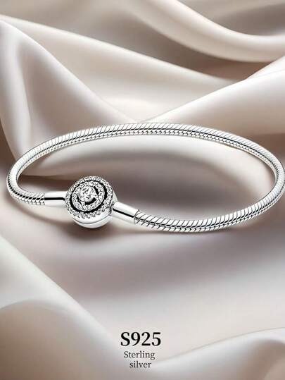 Raffinata Catena Serpente In Argento Sterling Con Zirconi A Forma Di Stella, Adatta Per Braccialetti Fai-Da-Te, Accessori Per Gioielli Alla Moda Come Regalo Di Base