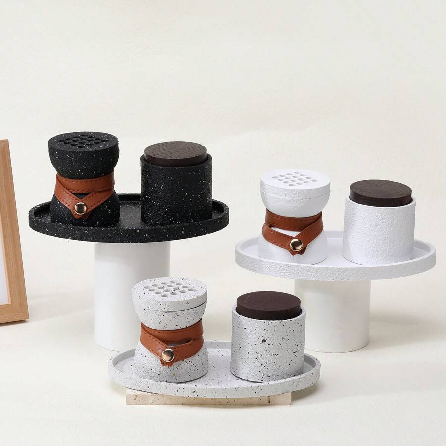 A Three Pieces Minimalist Incense Burner. Unique Design With Leather Straps. Aromatherapy Supplies. Suitable For Home Decoration, Bedroom, Living Room, Reception Room, Yoga Room, Studio, Restaurant, Party, Atmosphere Scene Decoration Supplies, Desktop Ornaments, Festival Supplies, Can Be Used As Gifts Birthday Graduation