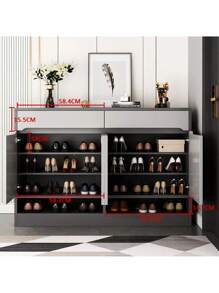 Modernos Zapatera De Madera Organizador Zapatos 4 Puertas - Gris - Ver 9