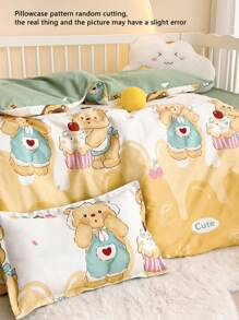 3pcs/Set Cartoon Bear & Dinosaur Printed Bedding Set, Tropical Rainforest Style, Suitable For Nursery, Kindergarten Nap Mat, Children's Bedroom, Includes 1 Duvet Cover (47*59in), 1 Pillow Sham (23*53in), 1 Pillowcase (11*19in) (Without Filler)