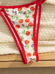 Summer Sexy Micro Bikini 3pcs Random Printed Triangular Beach Swimwear, Holiday - Red - View 3