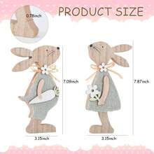 1 Pair 8x18cm Wooden Easter Bunny Decor, Hand-Painted DIY Wooden Craft Tabletop Bunny Figurines