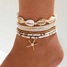 1 Set New Ocean Series Design Versatile 5-Star Braided Shell Beaded Chain Jewelry Set For Women