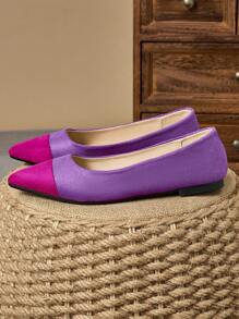 Zapatos planos de mujer con puntera puntiaguda y diseño de patchwork, mocasines casuales versátiles y sofisticados, aptos para el otoño y todas las estaciones - Morado - Ver 4