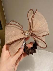 1 st. kawaii organza rosett hårsnodd, lämplig för kvinnor dagligen, håraccessoarer, hårsnoddar scrunchies - Kaffe - Visa 7