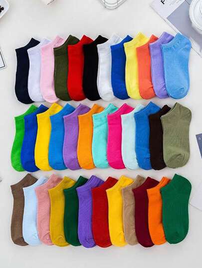 10/20 Pairs Women's Candy Color Short Socks, Stretchy Comfortable Solid Color, Soft & Versatile, Suitable For Daily Wear, Spring/Summer