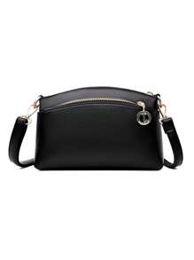 Vintage Litchi Embossed Crossbody Bag, Retro PU Leather Shoulder Bag, Women Versatile Handbag/Wallet - Black - View 7
