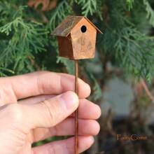 1pc Miniature Rusty Bird House Pick Fairy Garden Miniatures Vintage Birdhouse Rustic Mini Ornaments Home Garden Decor Accessories - Birdhouse Pick E - View 1