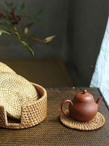 1/4/6 piezas Posavasos de ratán hechos a mano, manteles aislantes tejidos de bambú, resistentes al calor, para utensilios de cocina y comedor, juegos de té, adecuados para bodas, festivales y fiestas de mesas